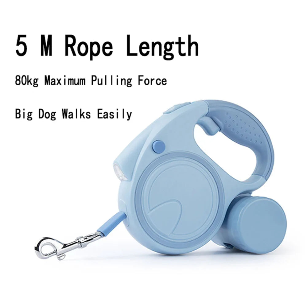 Retractable Dog Leash With LED Lights And Garbage Bag Holder