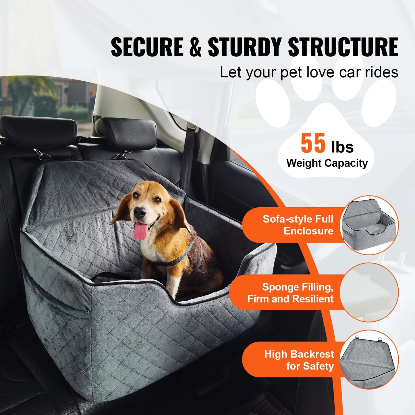 SucceBuy Dog Car Seat Booster With Storage Pocket And Sponge