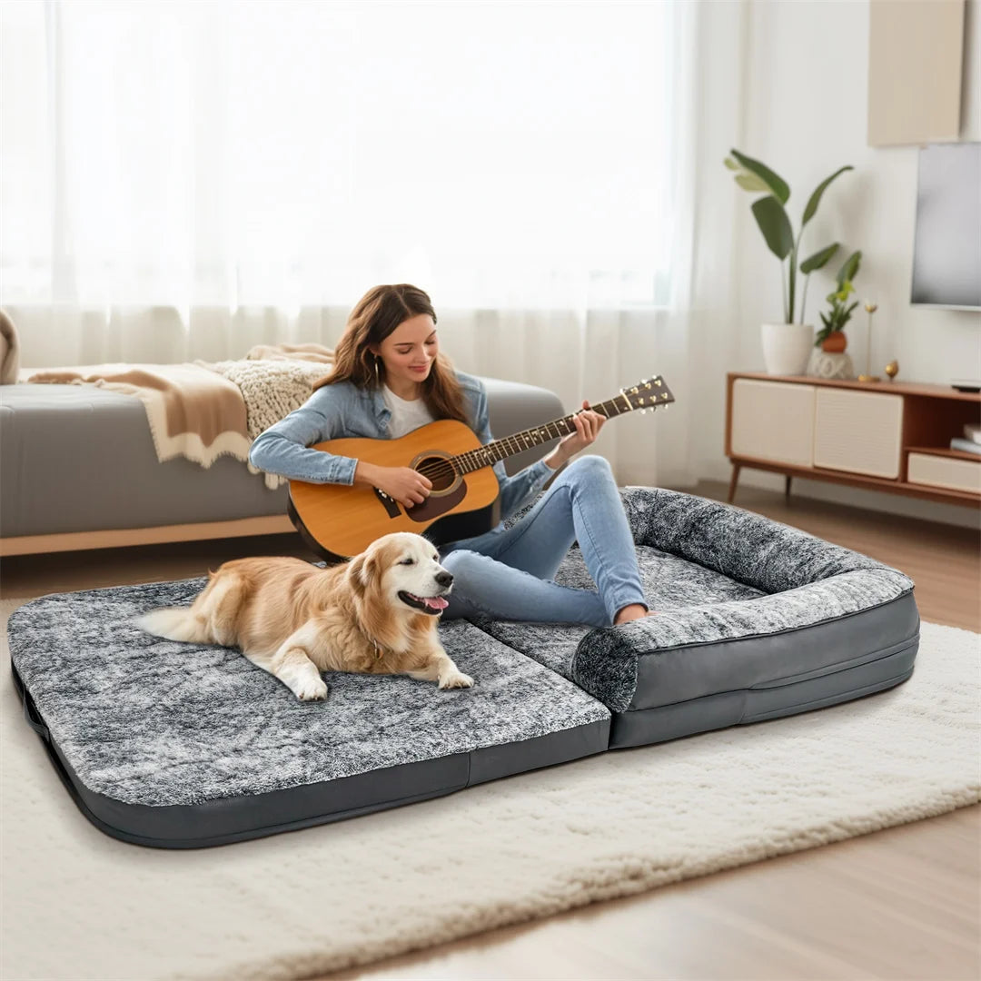 BINGOPAWCN Orthopedic Foldable Dog Bed With Plush Cover