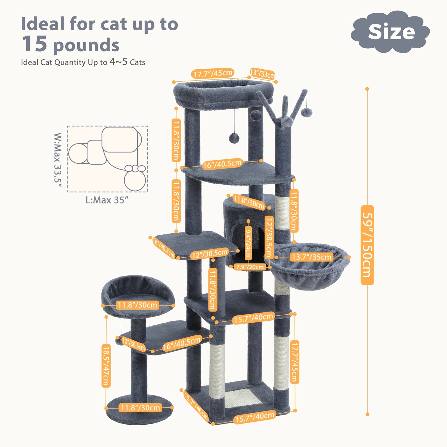 PEQULTICN Five-Tier Cat Tree Tower With Scratching Posts