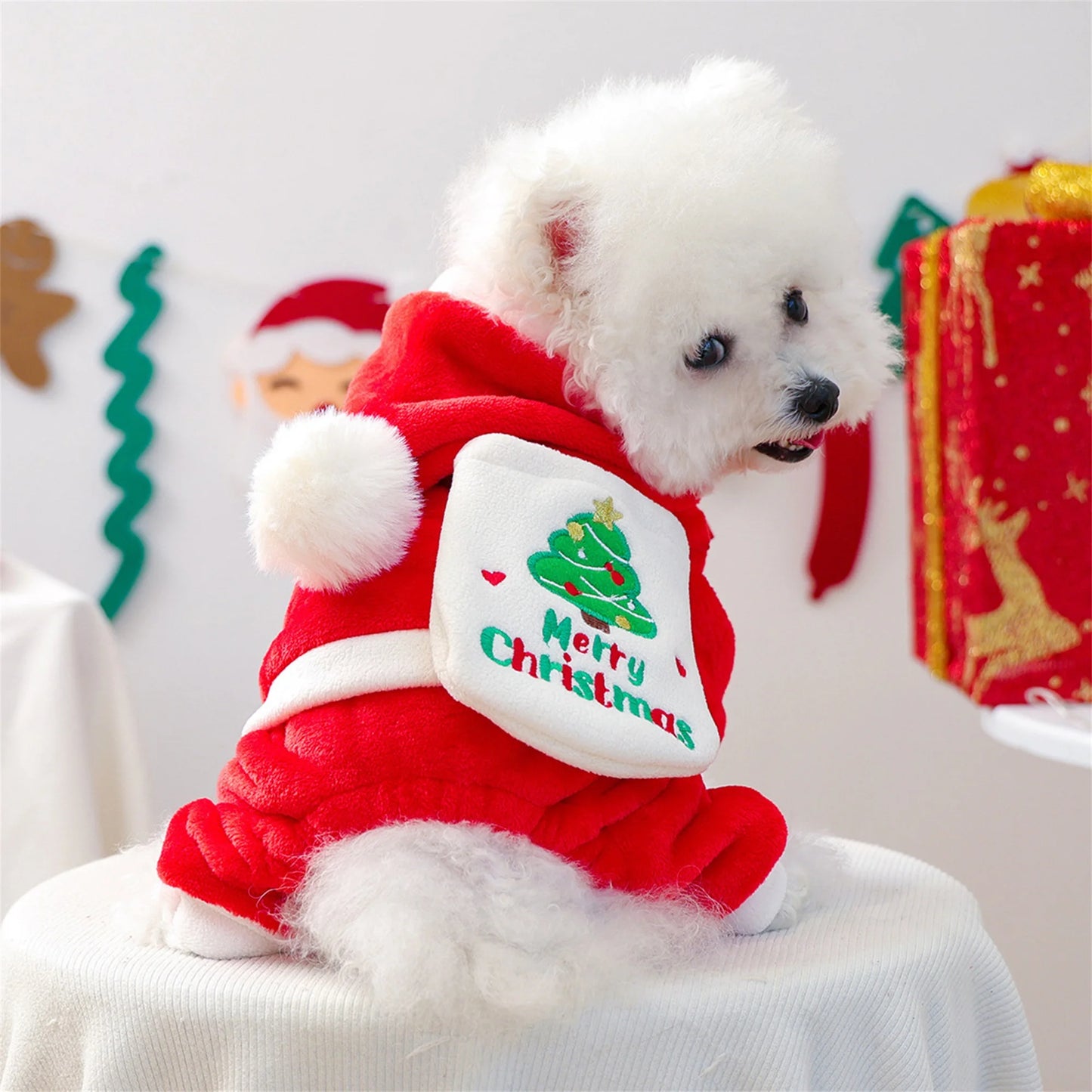 Dog Christmas Hoodie With Cozy Pouch Button-Up Coat