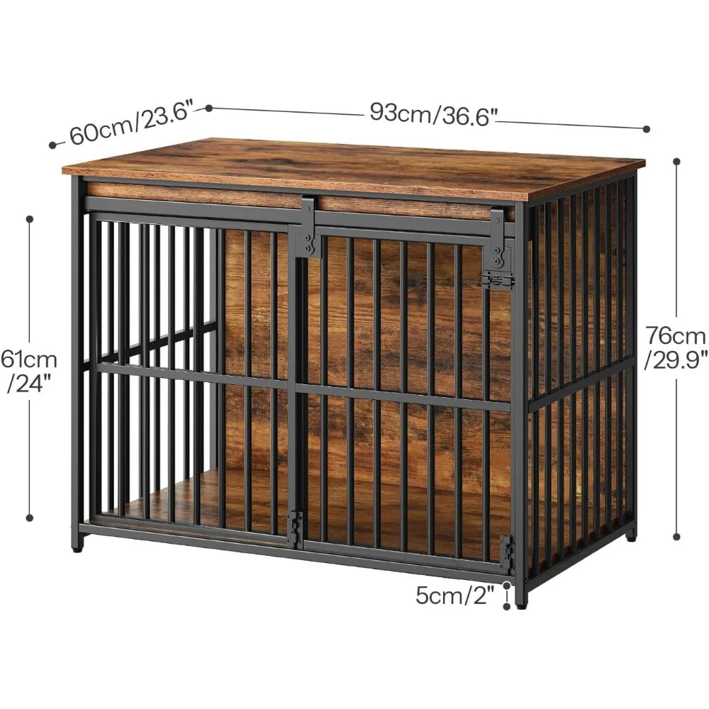 DAFIFY Heavy Duty Dog Crate Furniture With Sliding Barn Door