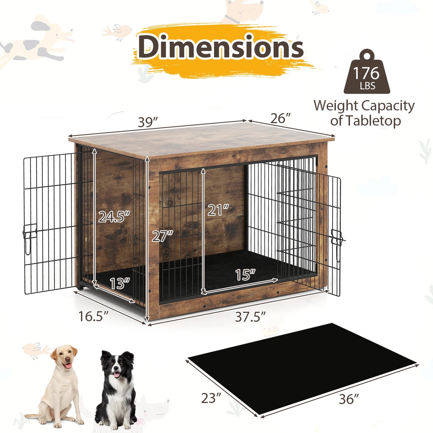 MULTIGOTH Dog Crate Furniture Side End Table