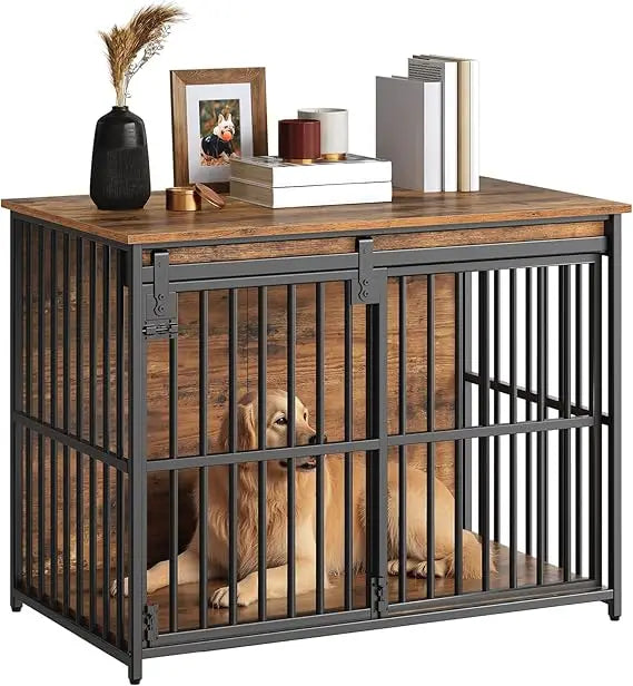 DAFIFY Heavy Duty Dog Crate Furniture With Sliding Barn Door