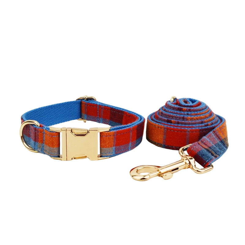 NONECN Customized Logo Cotton Dog Collar Leash Harness Set