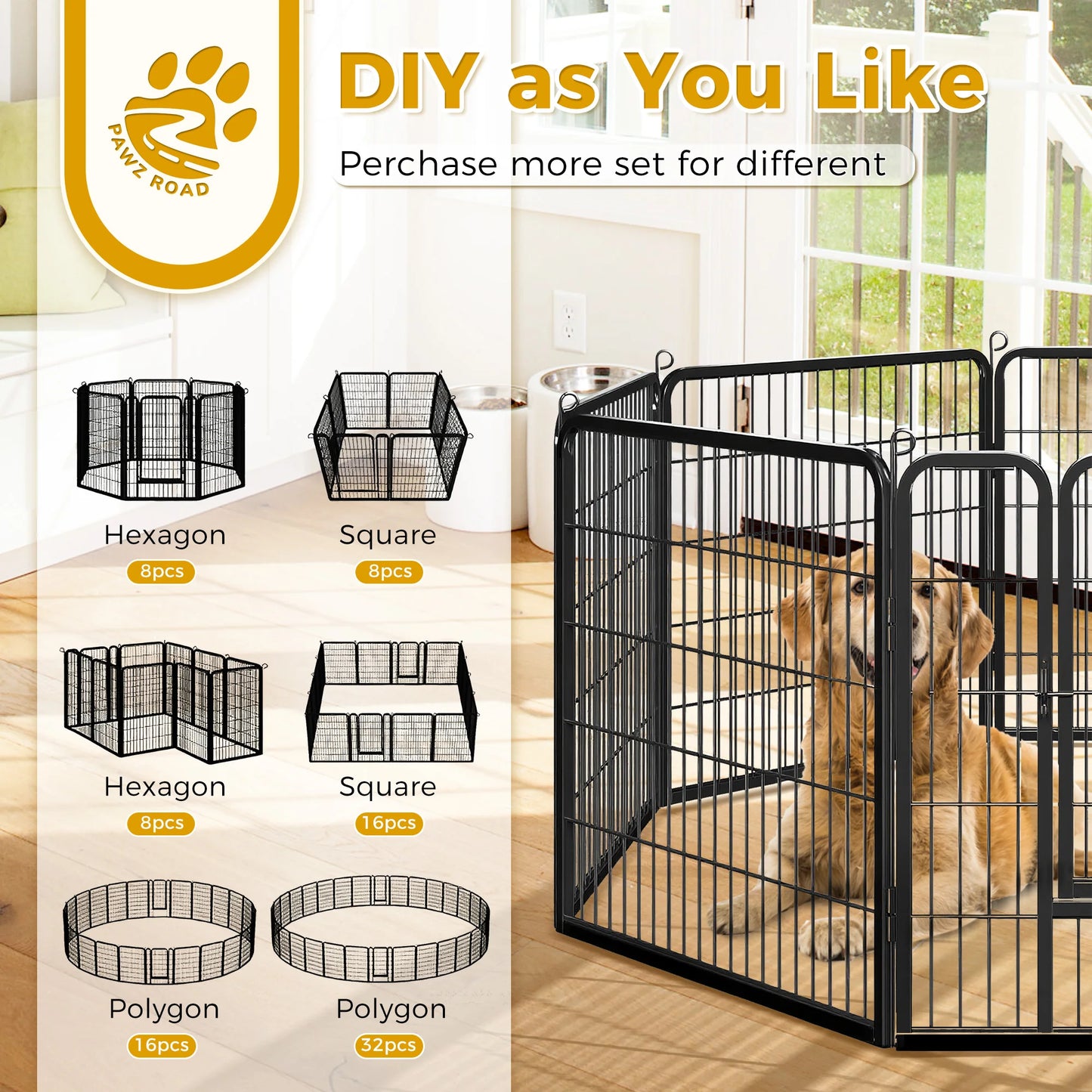 Dog Playpen With Door Outdoor Indoor Foldable Metal Fence