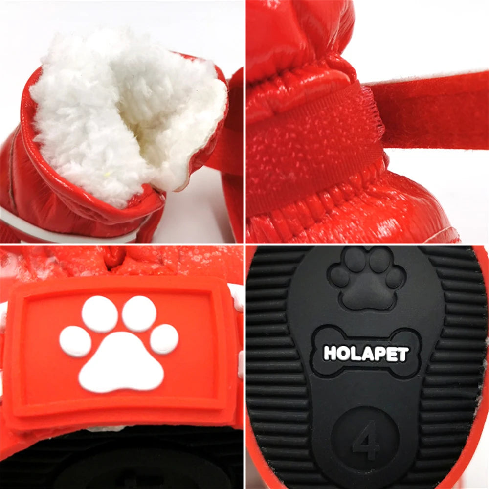 Dog Winter Boots Waterproof Fleece Warm Snow Shoes 4Pcs Set