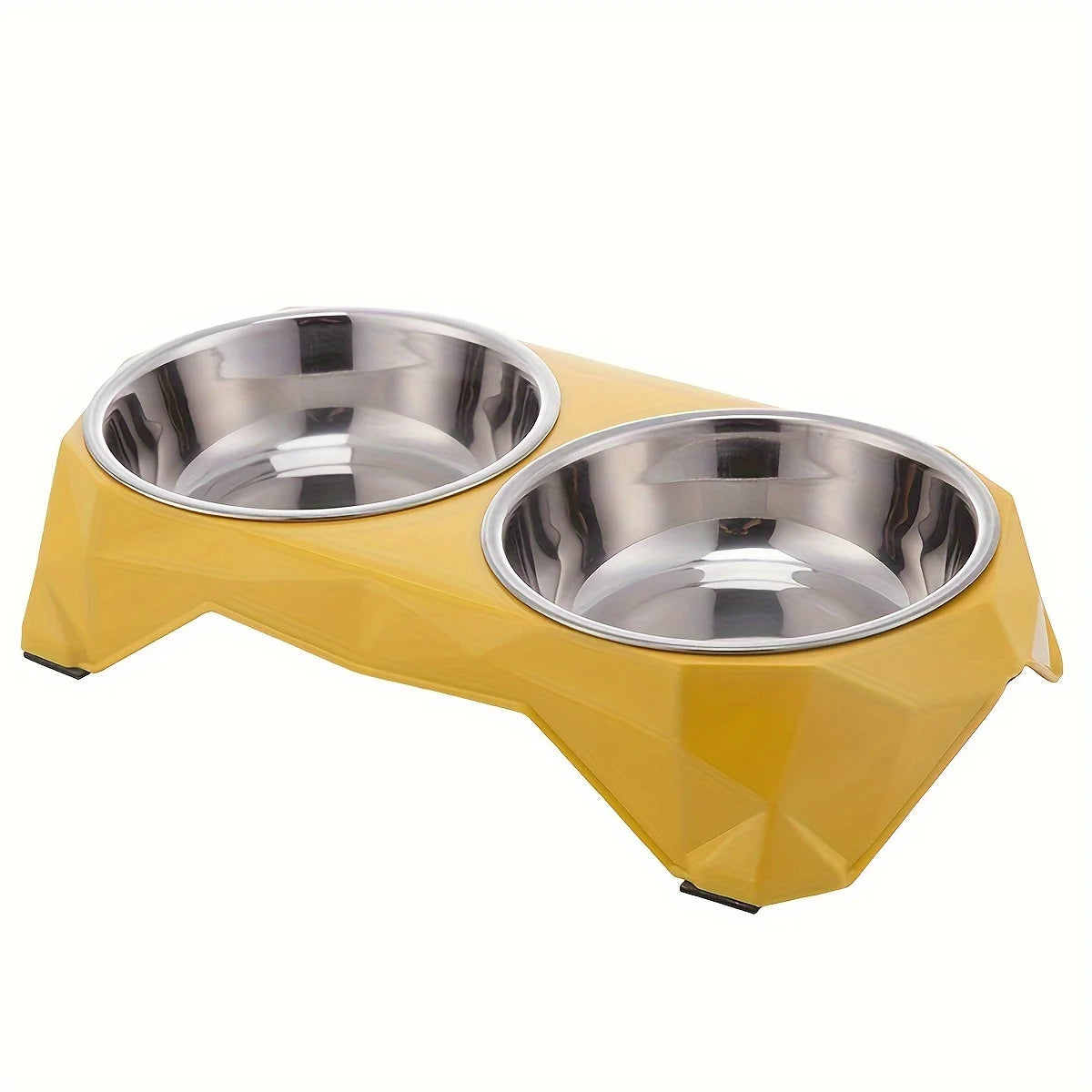 Stainless Steel Pet Double Bowl Diamond Pattern Non Slip Feeder
