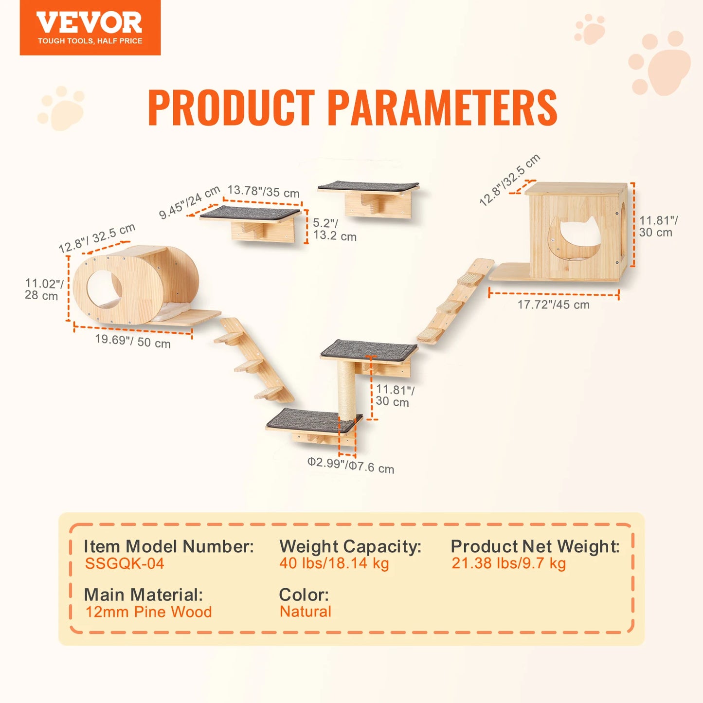 SucceBuy Wall Mounted Cat Shelves and Perches with Jumping