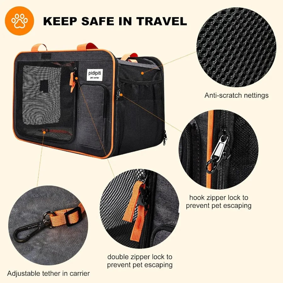 Expandable Cat Travel Carrier With Leakproof Litter Box Road Trips