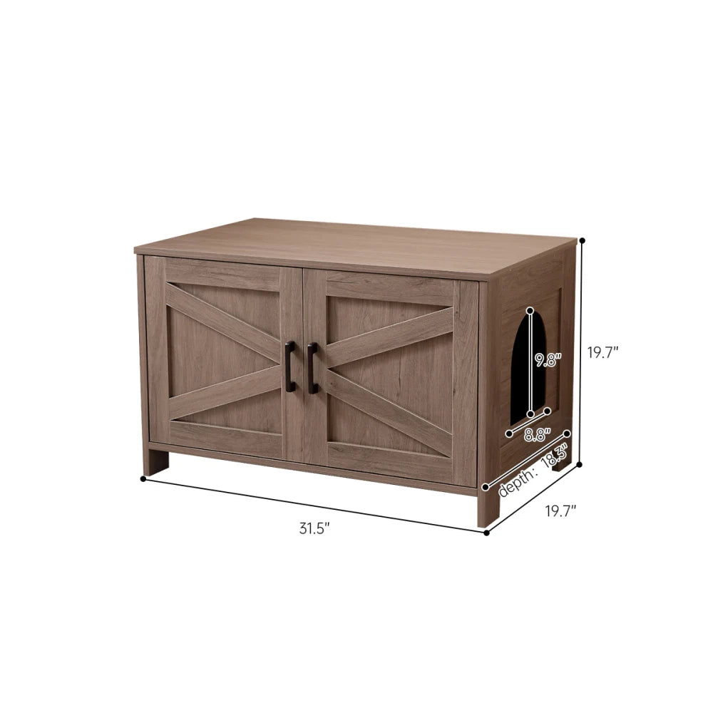 Wooden Cat Litter Box Enclosure End Table With Barn Door
