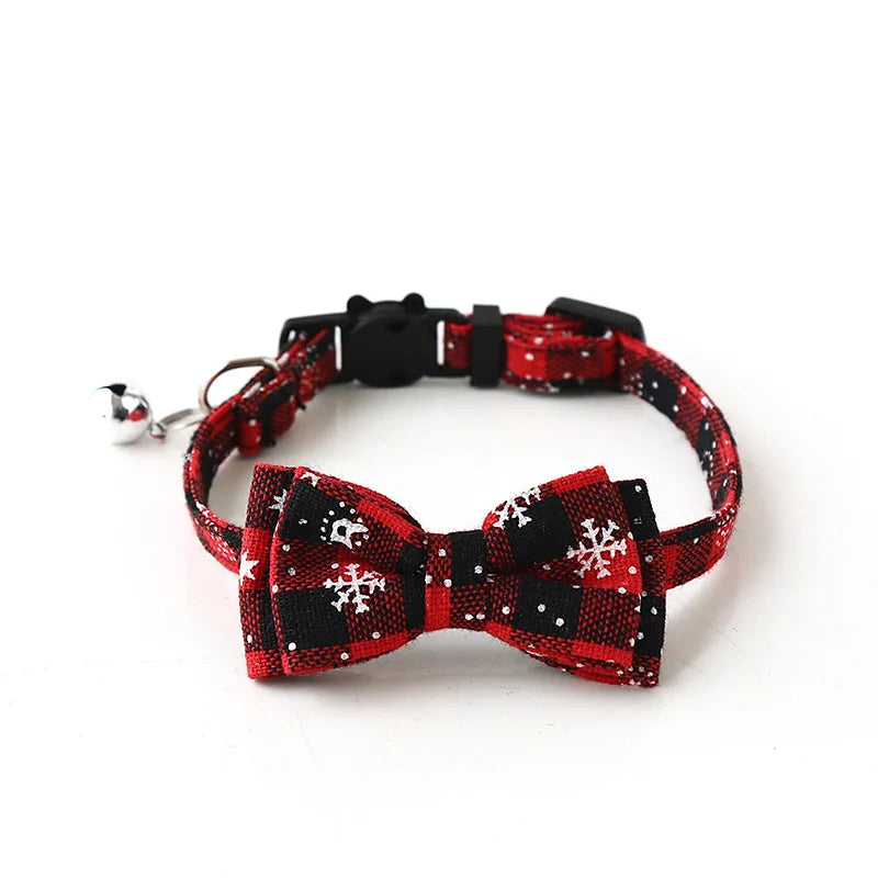 CN Guangdong Christmas Bowknot Pet Collar With Bell Plaid