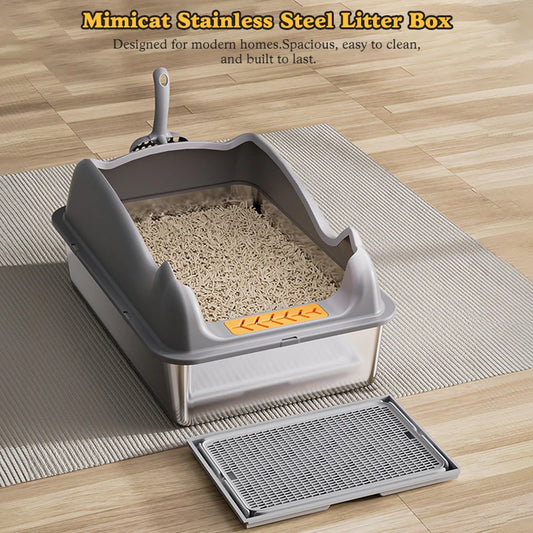 Feature Stainless Steel Cat Litter Box With Lid For Cats
