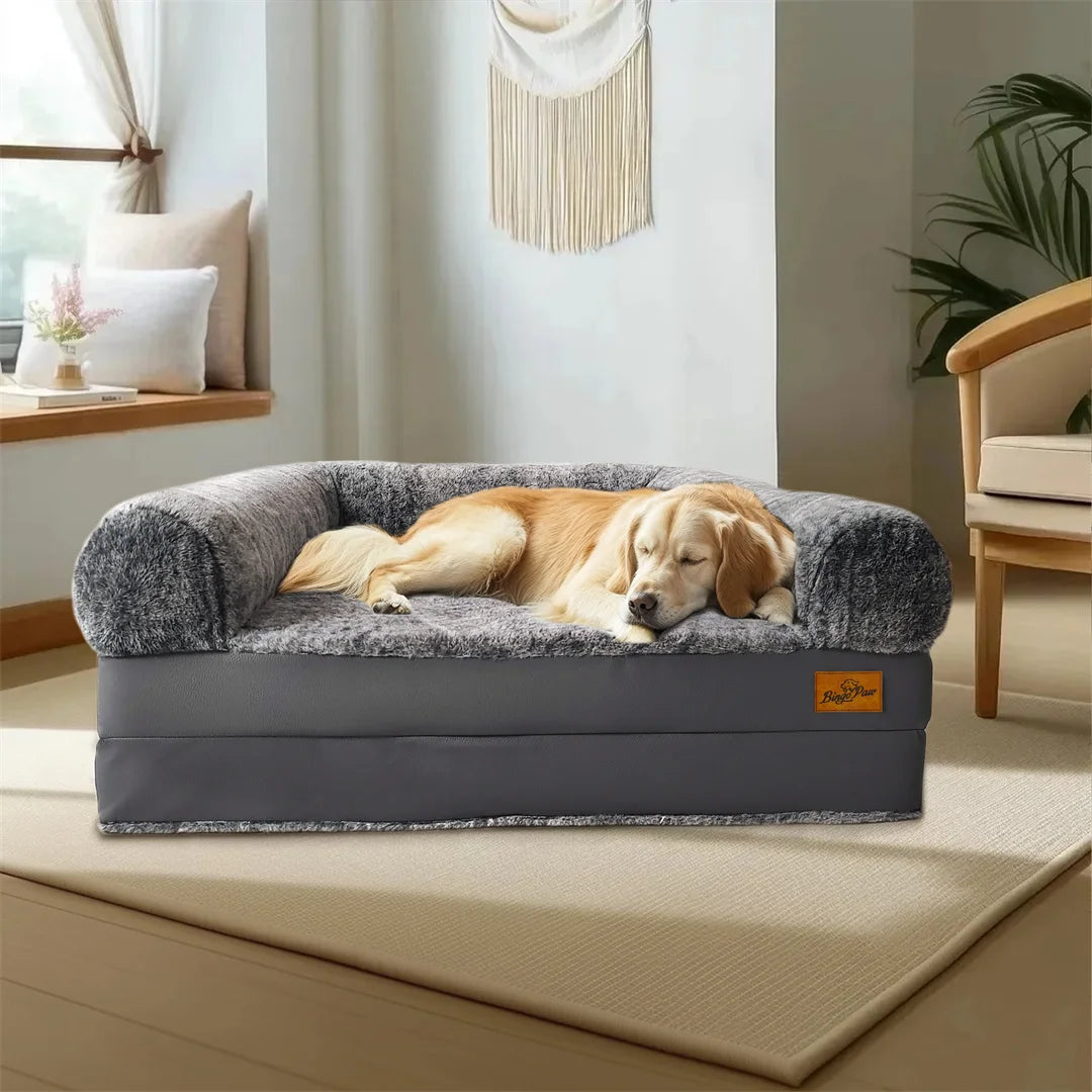 BINGOPAWCN Orthopedic Foldable Dog Bed With Plush Cover