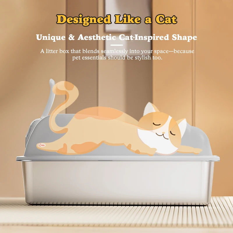 Feature Stainless Steel Cat Litter Box With Lid For Cats