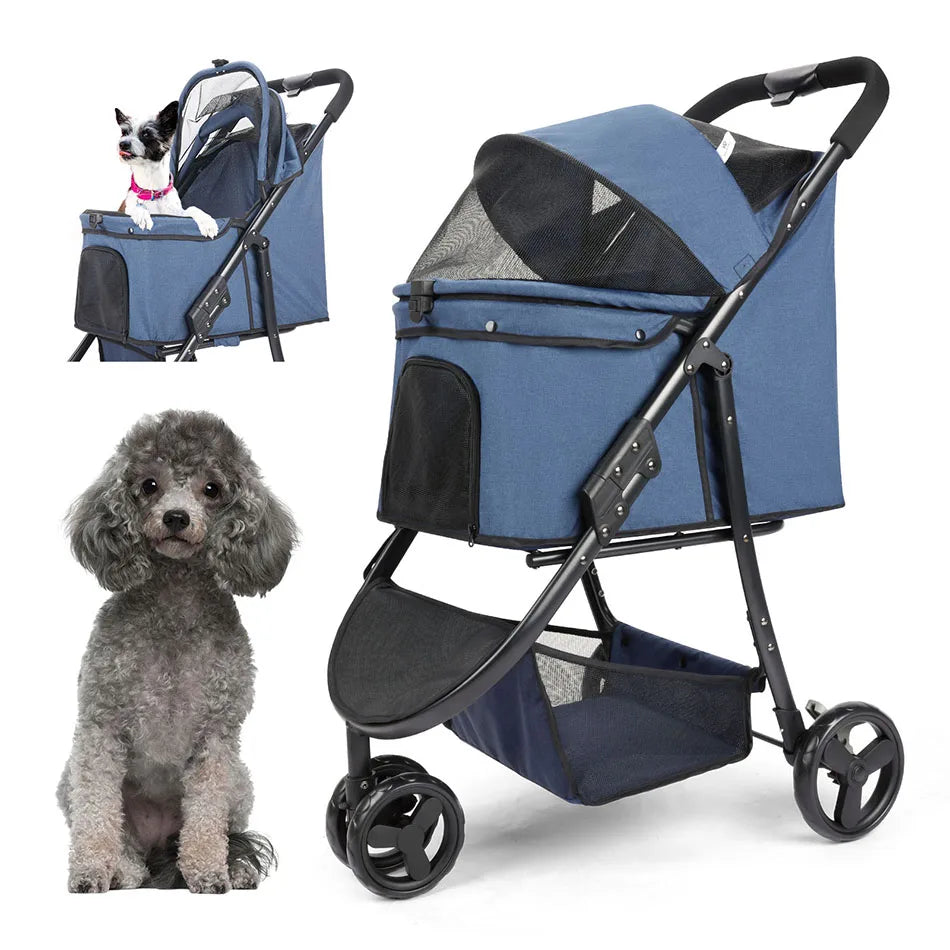 Wedyvko Pet Stroller Bag Travel Foldable 3-Wheel Carrier