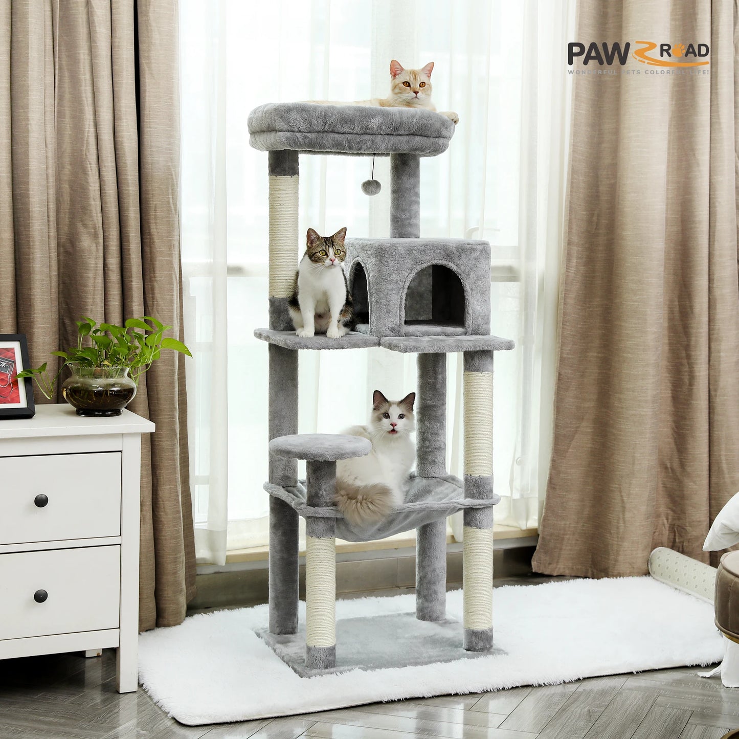 PAWZ Road 5-Level Cat Tree for Indoor Cats With Hammock