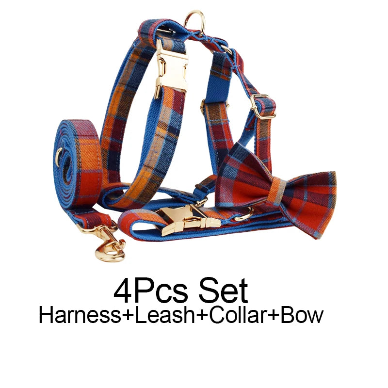 NONECN Customized Logo Cotton Dog Collar Leash Harness Set