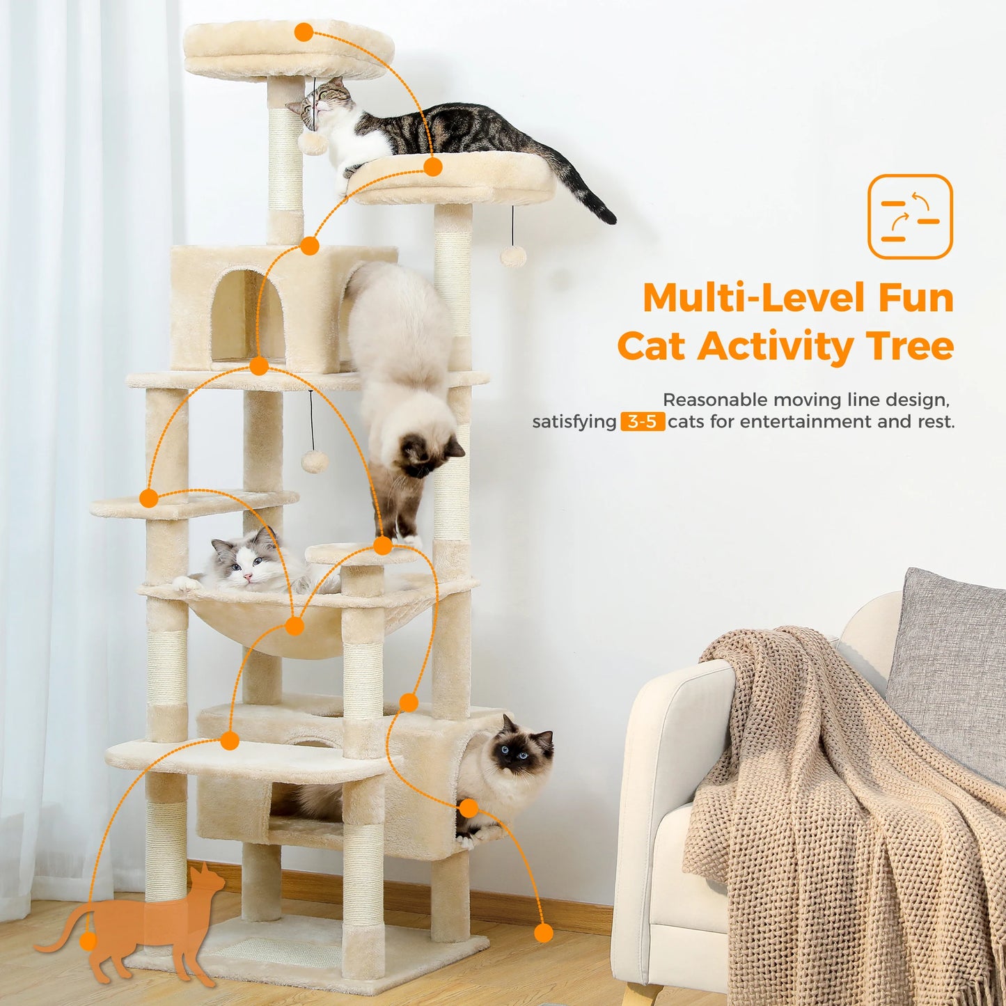 PAWZ Road Large Indoor Cat Tree Tower With Sisal Posts
