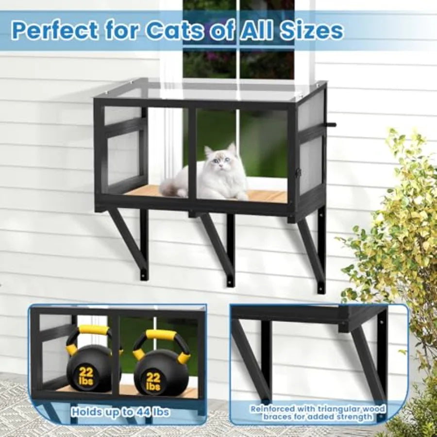 XMSJCN Cat Window Box Catio Enclosure With Bug Proof Mesh
