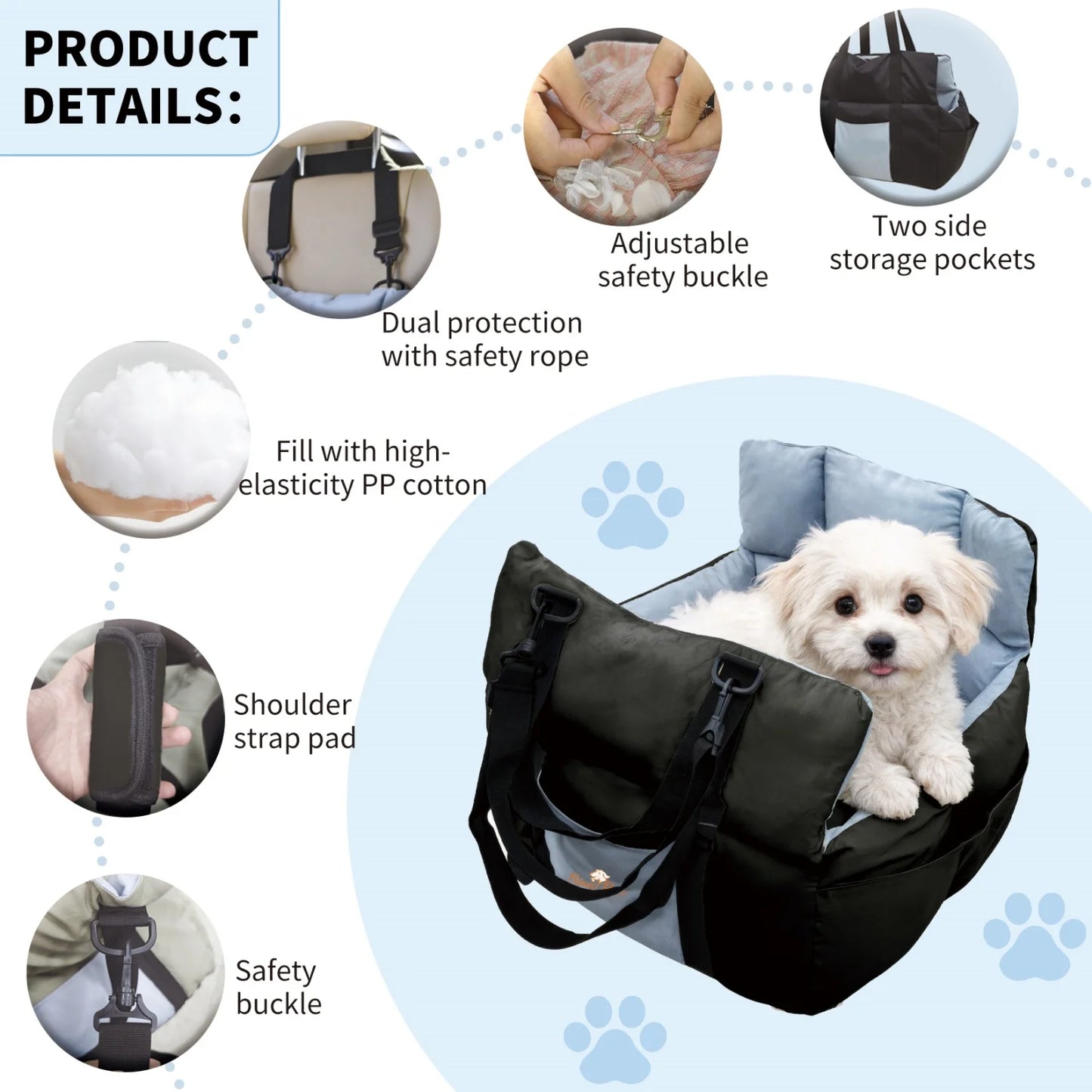 Small Dogs Car Seat Travel Bed With Safety Belt