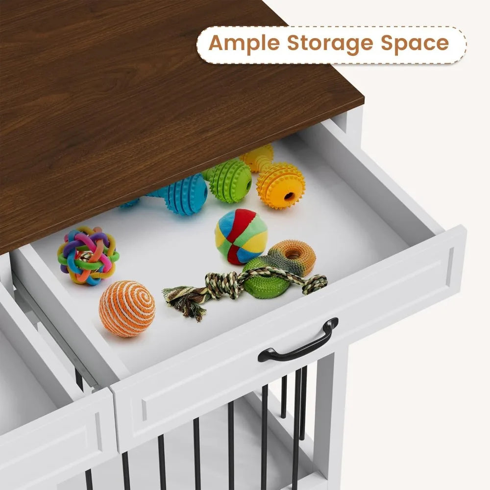DAFIFY Wooden Dog Crate With Drawers And Divider Lockable
