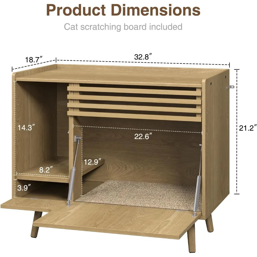 H Mid-Century Modern Litter Box Enclosure With Flip-Down Door
