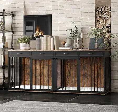 DAFIFY Wooden Dog Crate With Drawers And Divider Lockable