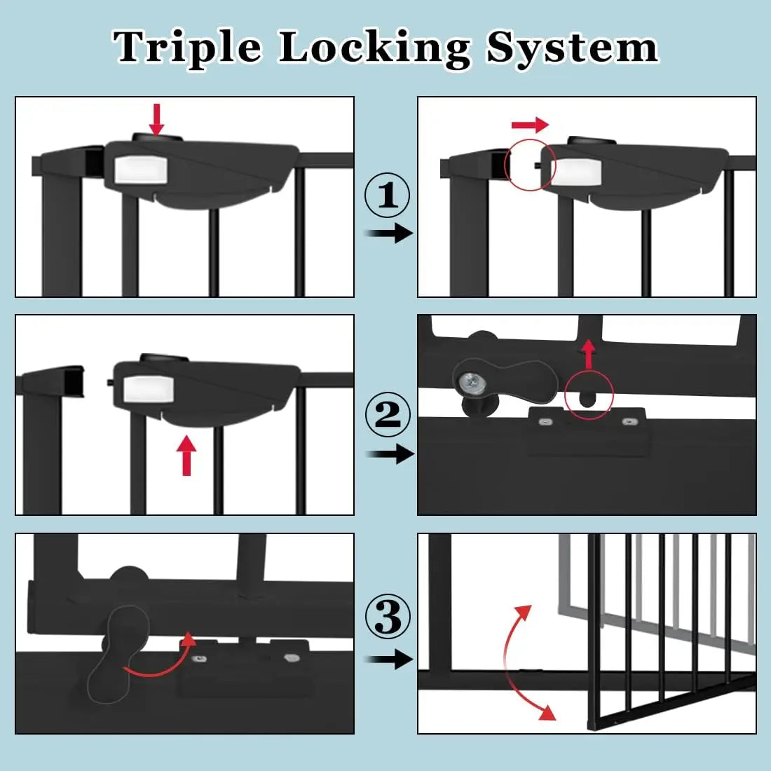 Dog Door Triple Lock Baby Gate Pressure Mounted Walk Through