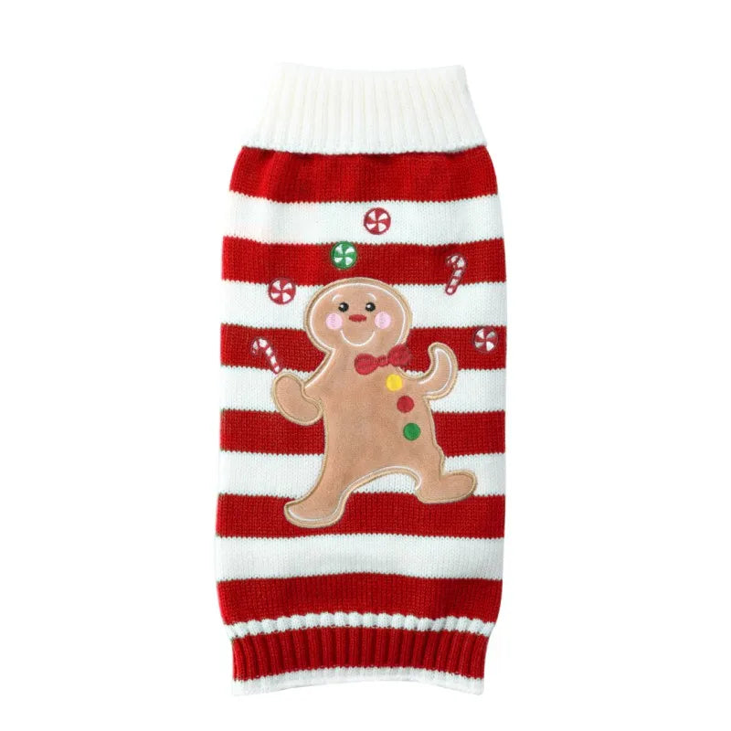 Winter Christmas Dog Sweater Coat Knit Striped Cartoon