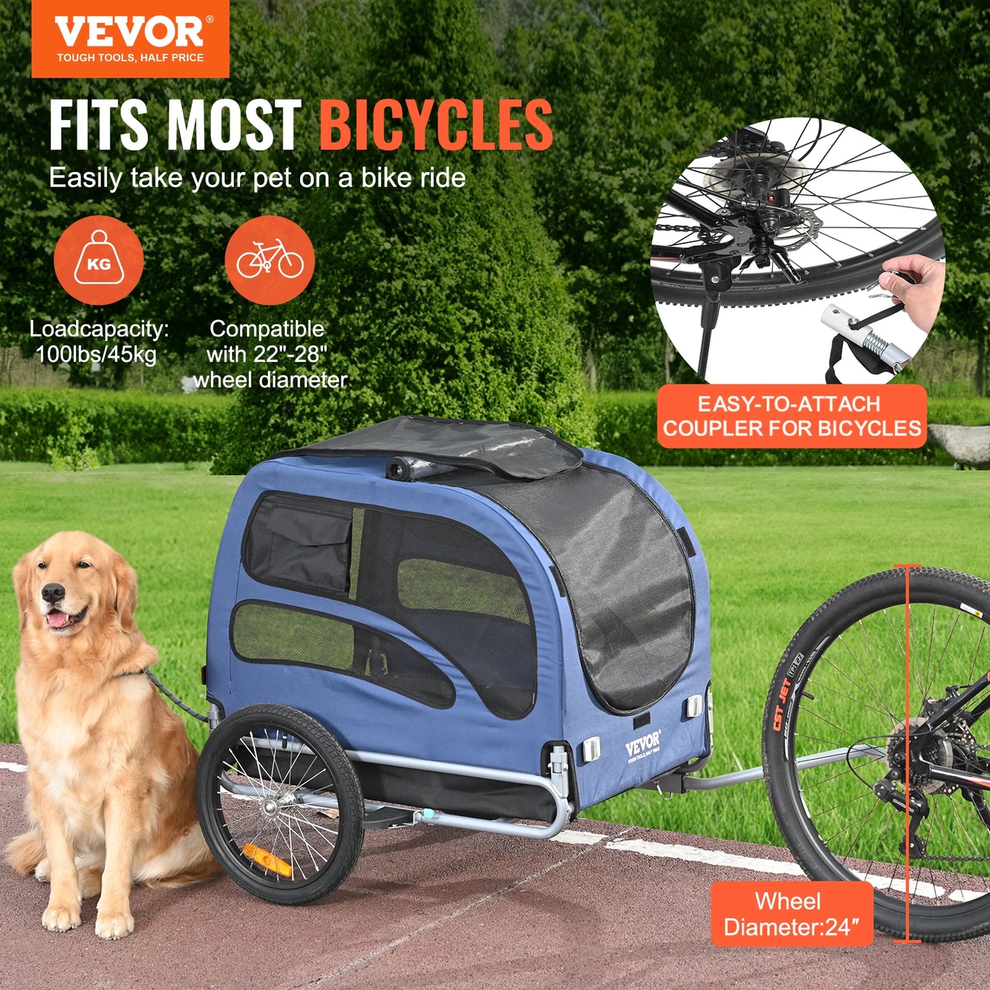 SucceBuy Pet Bicycle Carrier Dog Trailer for Universal Bikes