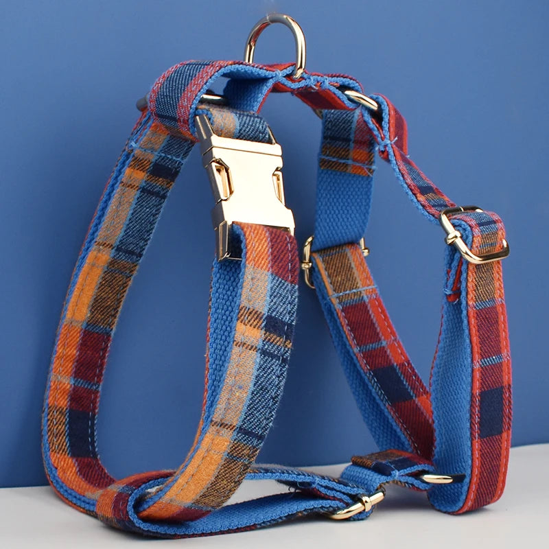 NONECN Customized Logo Cotton Dog Collar Leash Harness Set