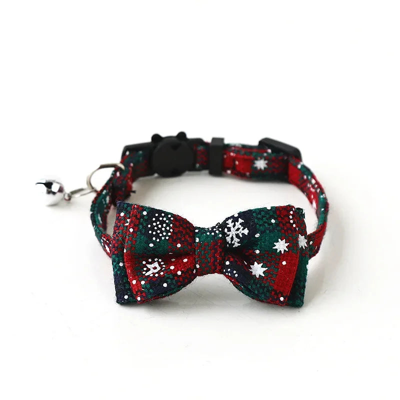 CN Guangdong Christmas Bowknot Pet Collar With Bell Plaid