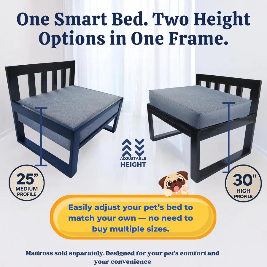 Wooden Dog Bed Frame With Adjustable Legs And Raised Bunk