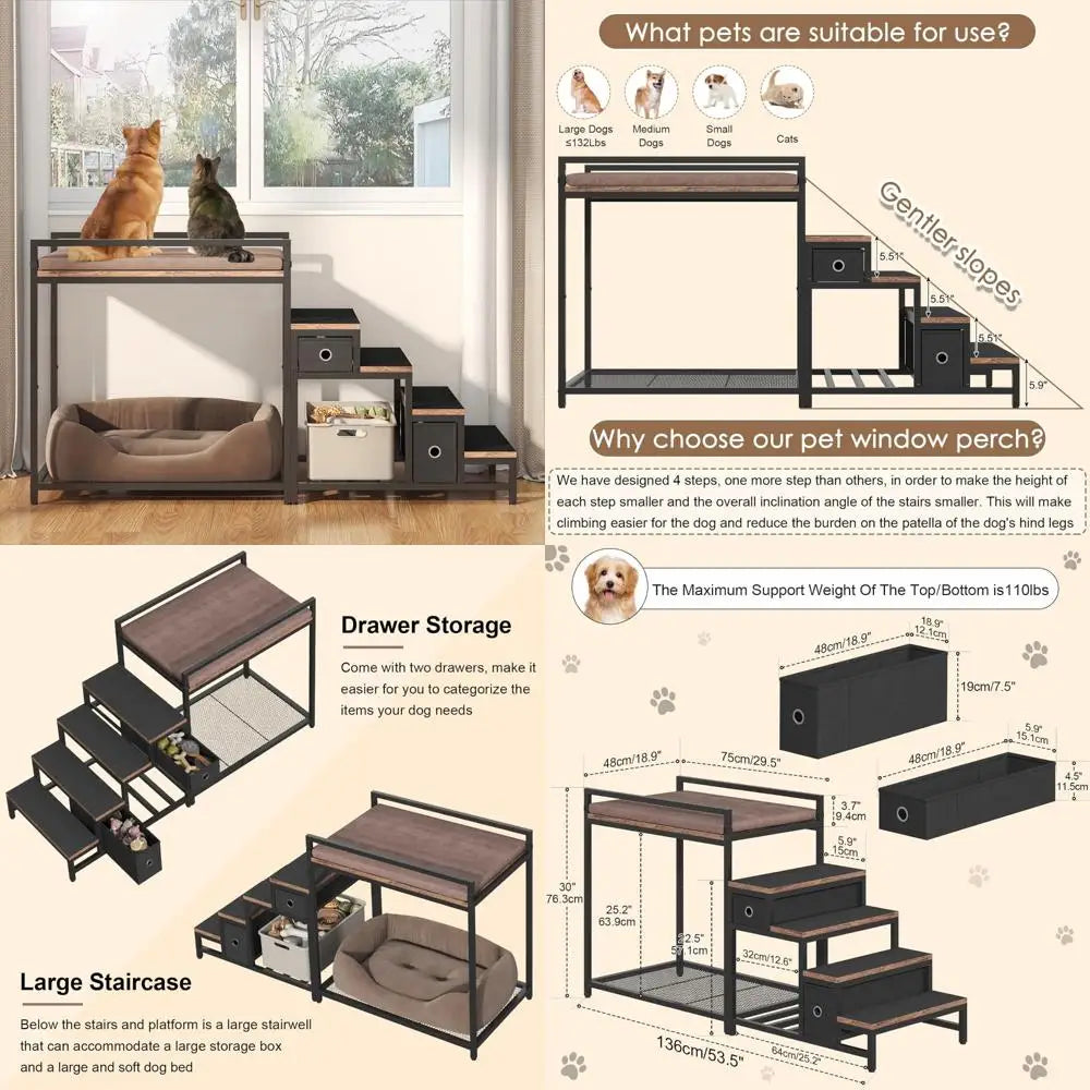 Pet Bunk Bed With Detachable Stairs And Window Perch