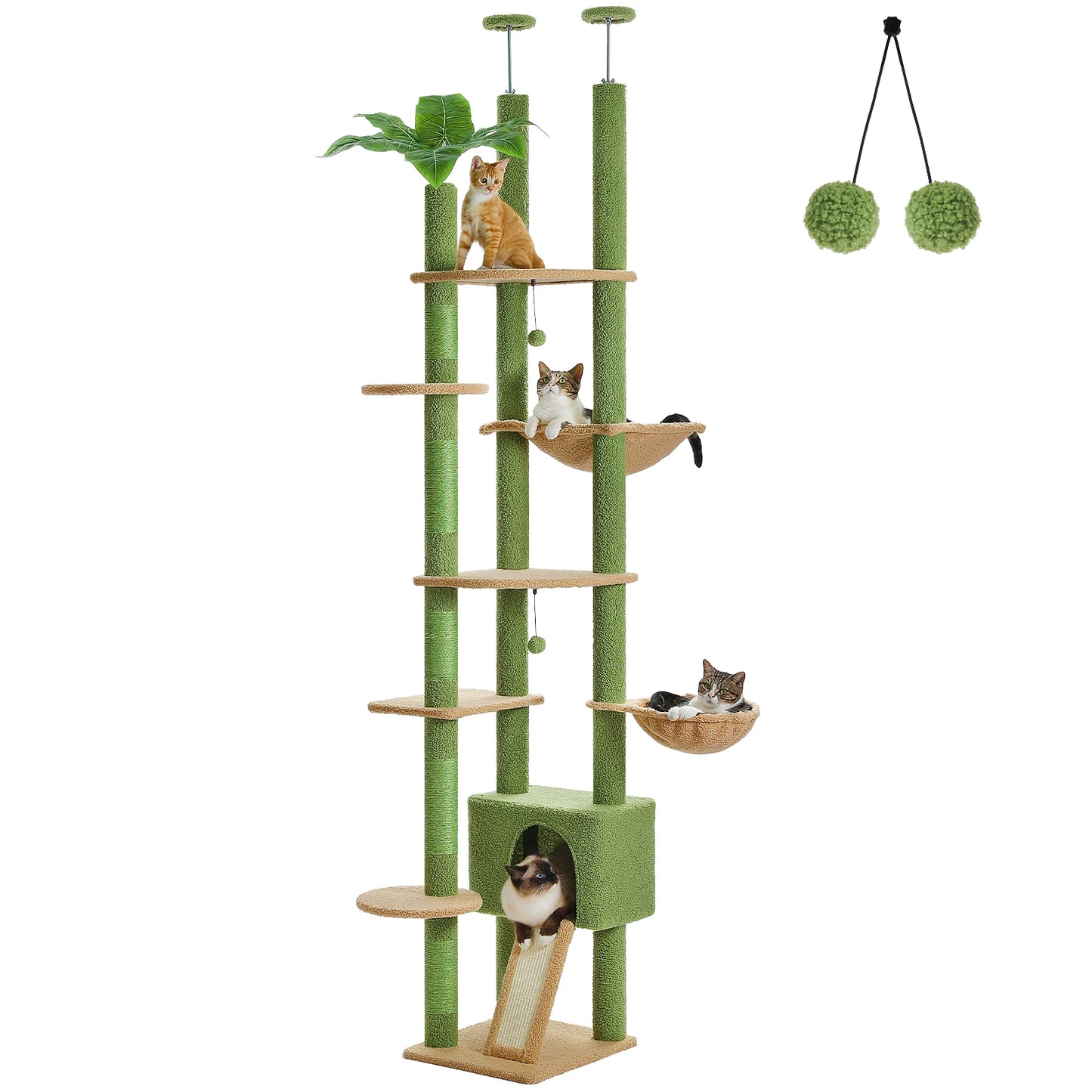 PETEPELACN Cactus Cat Tree Floor to Ceiling Tower with Condo