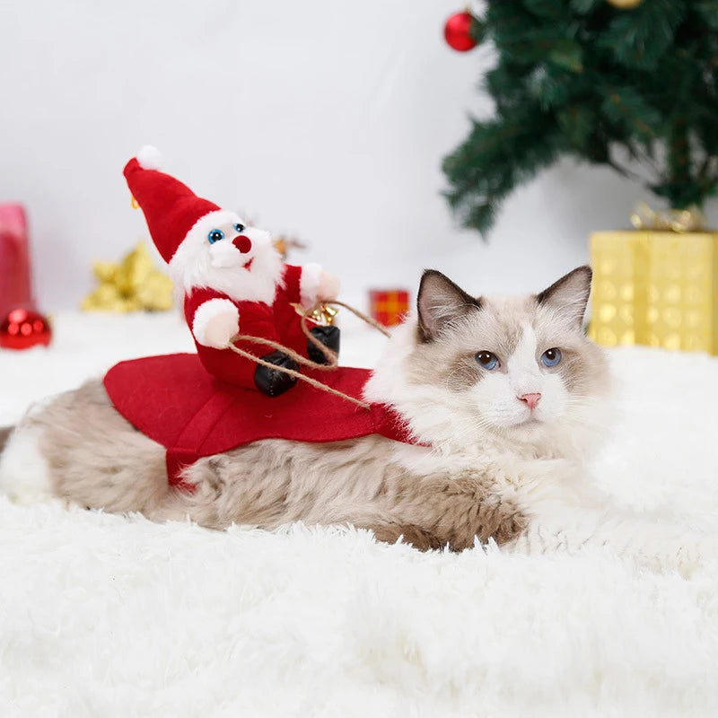 NONOR Santa Claus Dog Cat Christmas Costume Riding Cosplay Outfit