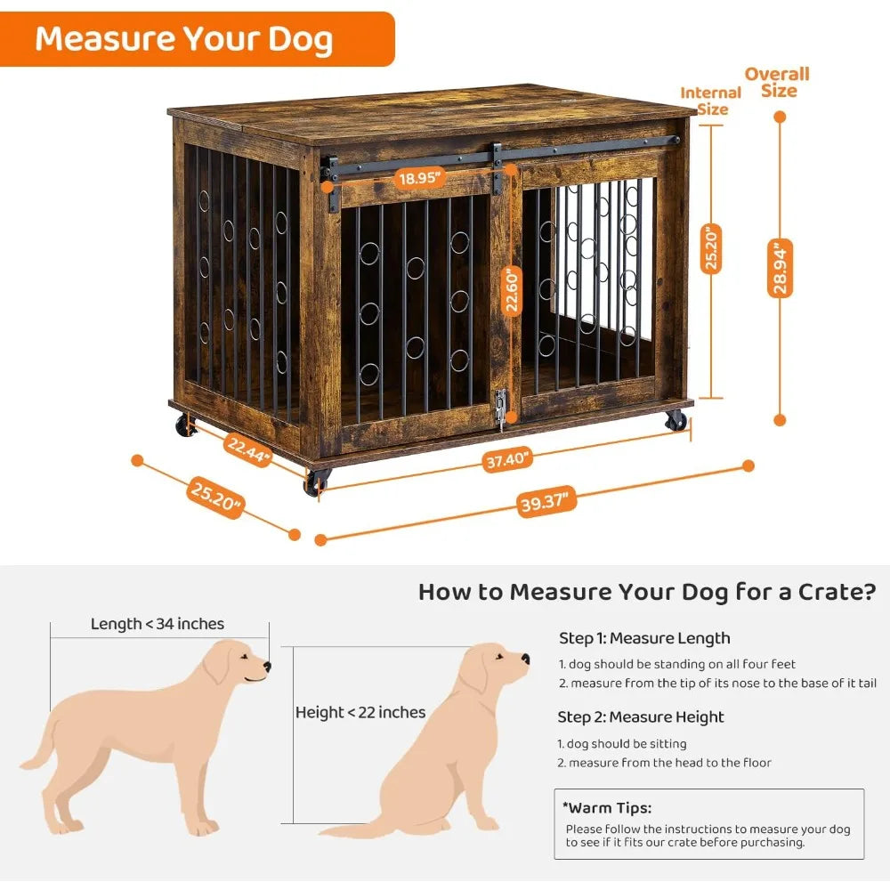 Dog Crate Furniture With Sliding Barn Door End Table