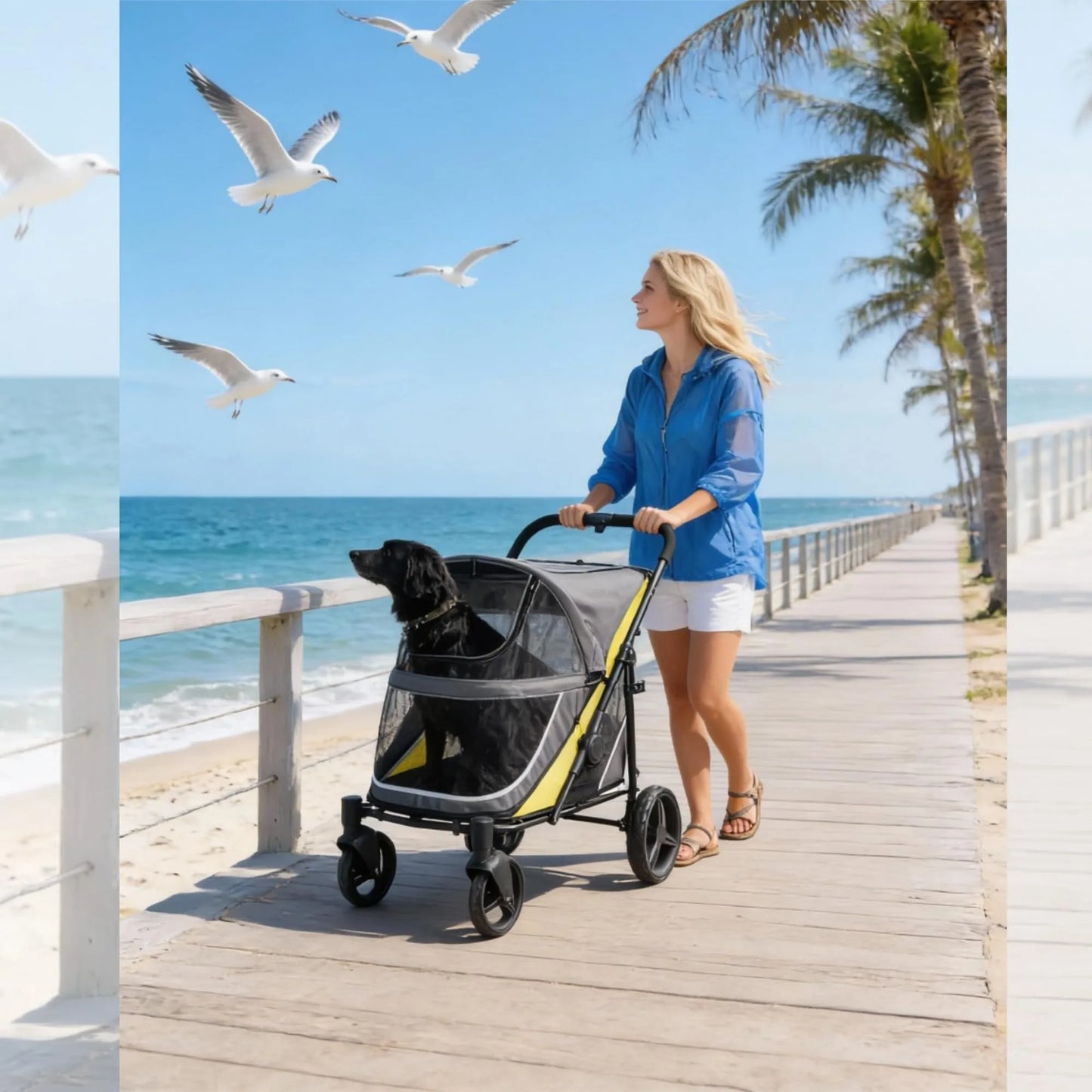 Large Dog Stroller With Lockable Wheels And Heavy Duty