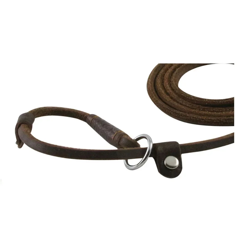Genuine Leather Slip Dog Leash Adjustable Lightweight Sturdy