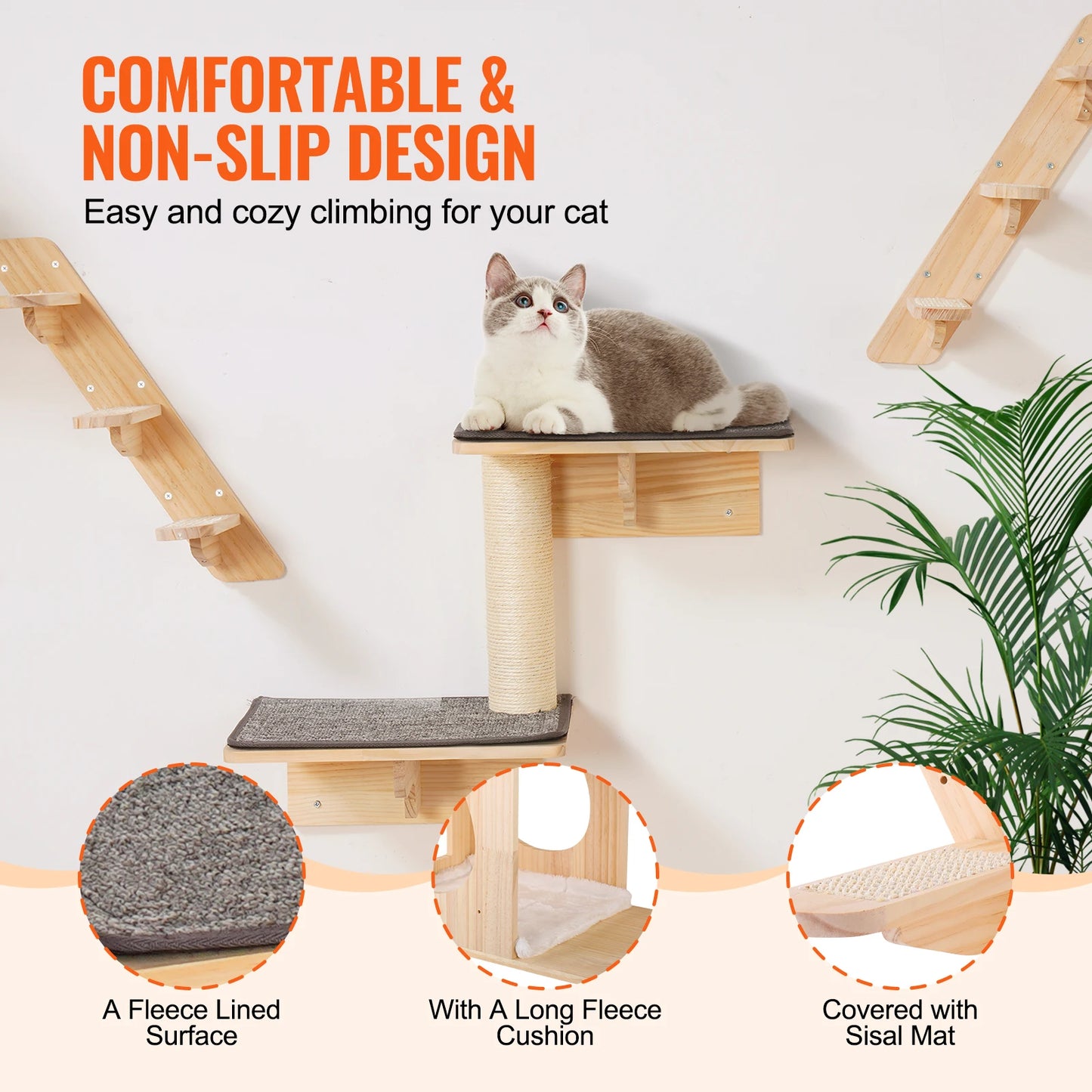 SucceBuy Wall Mounted Cat Shelves and Perches with Jumping
