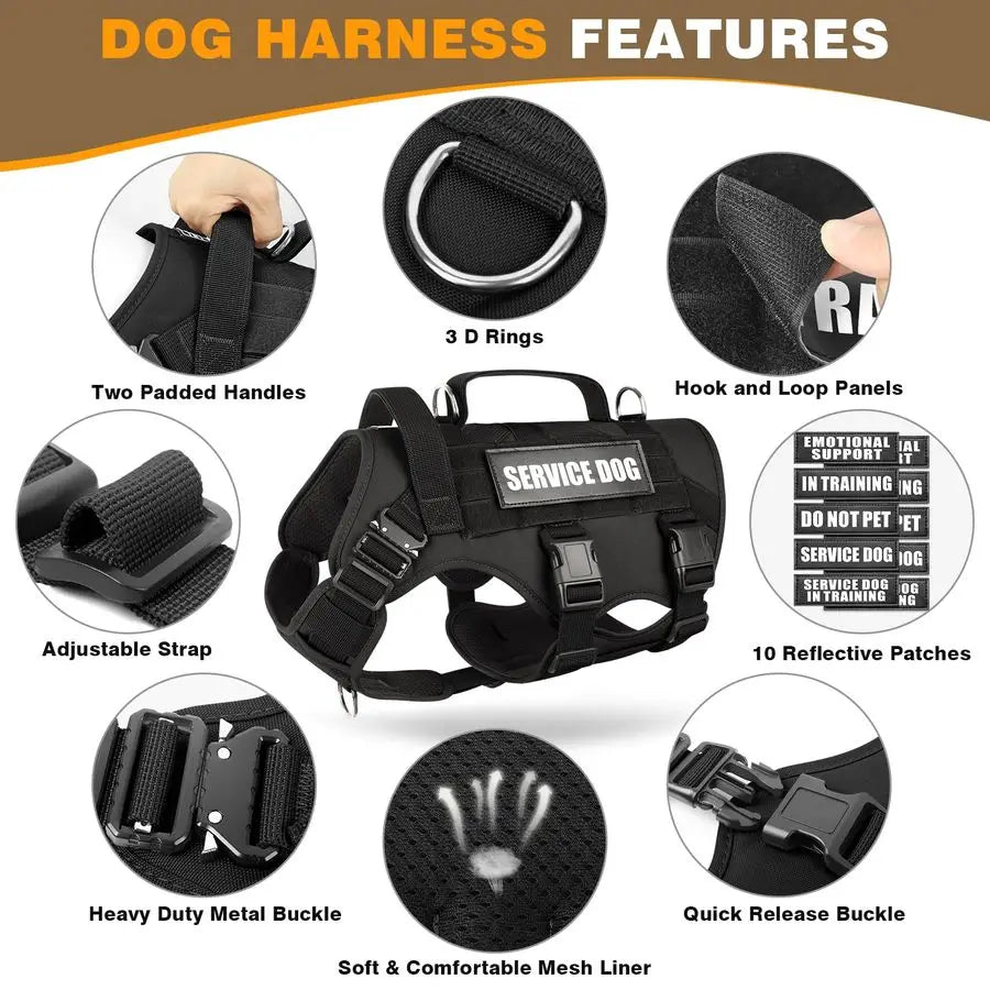 Durable MOLLE Service Dog Vest No Pull For Training