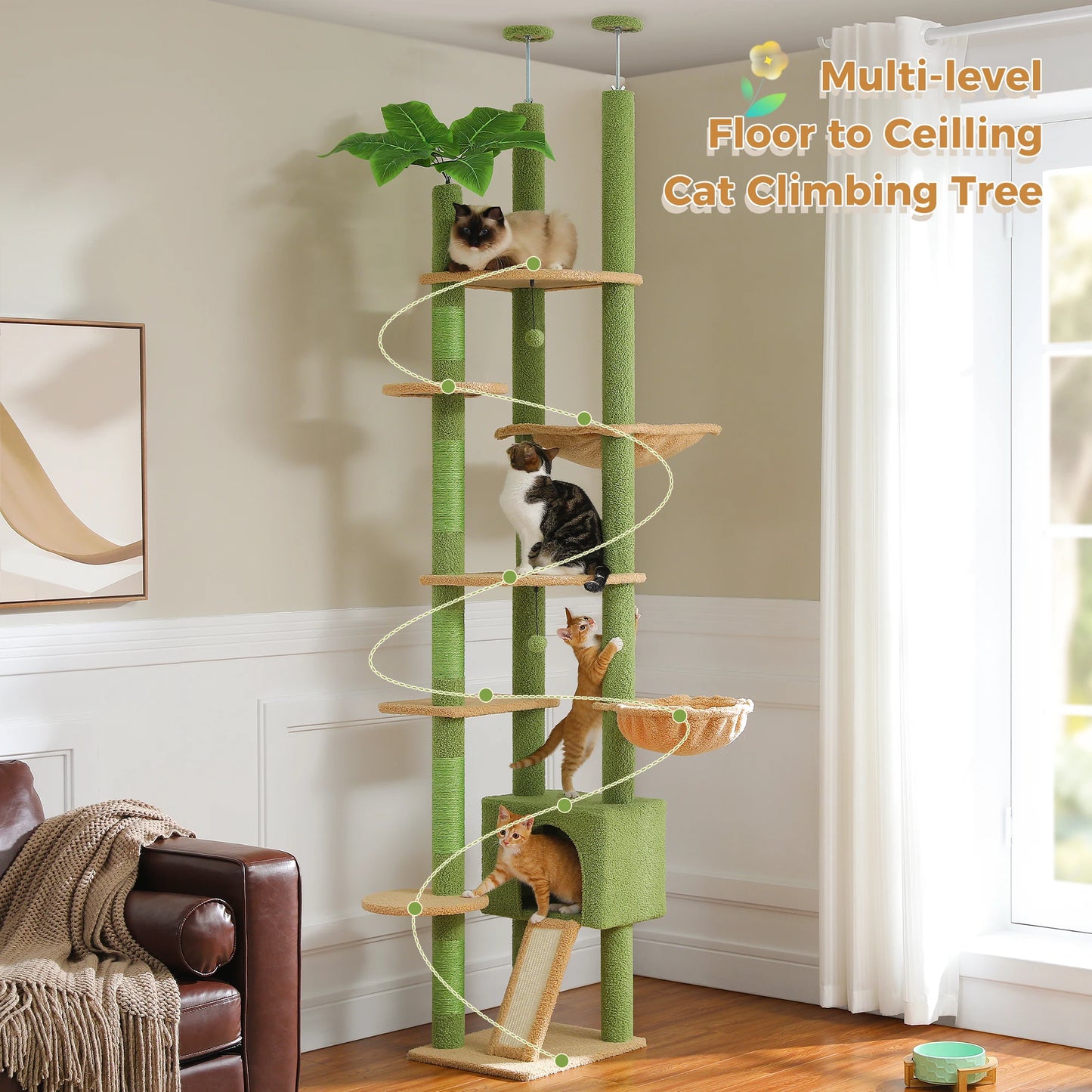 PETEPELACN Cactus Cat Tree Floor to Ceiling Tower with Condo