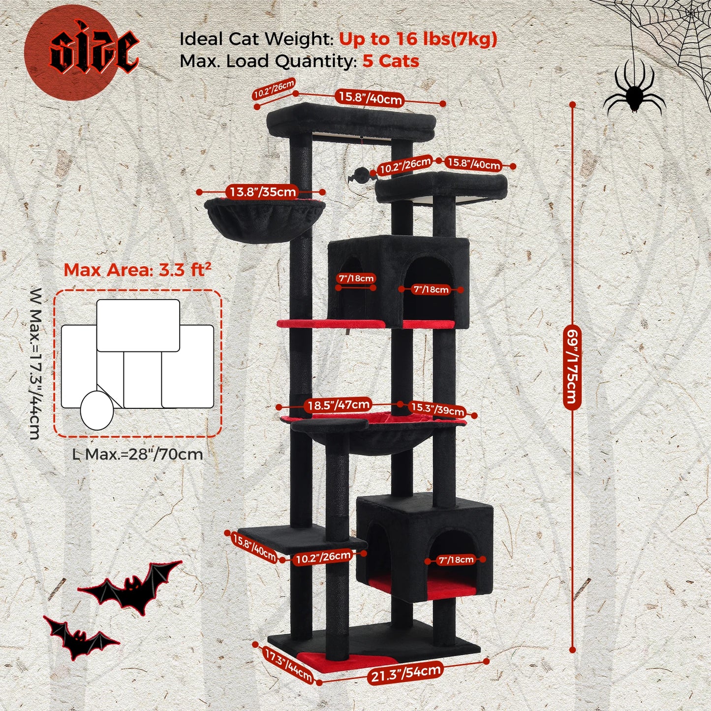 PAWZ Road Tall Cat Tree With Hammock And Scratching Posts