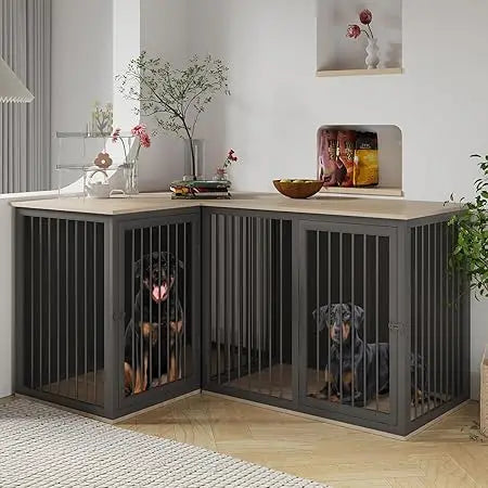 Dog Crate Furniture For Two Dogs With Dividers And Doors