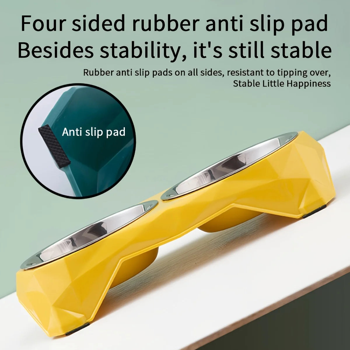Stainless Steel Pet Double Bowl Diamond Pattern Non Slip Feeder