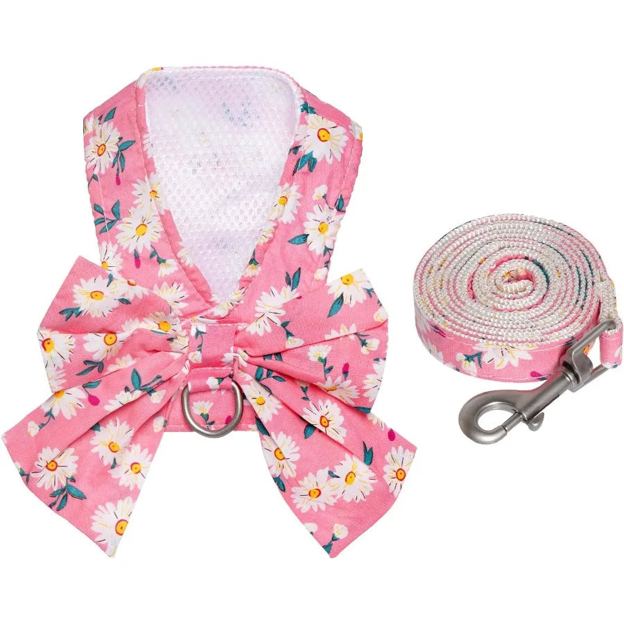 Adjustable Dog Harness And Leash Set Mesh Vest Bow Knot