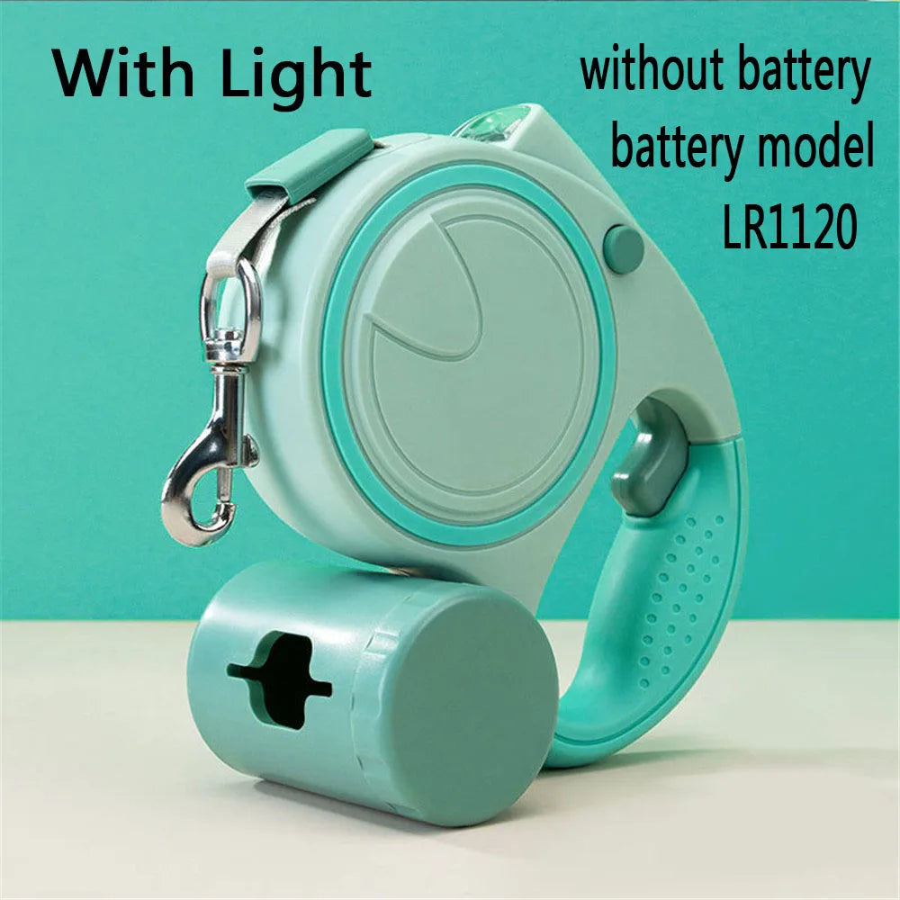 Retractable Dog Leash With LED Lights And Garbage Bag Holder