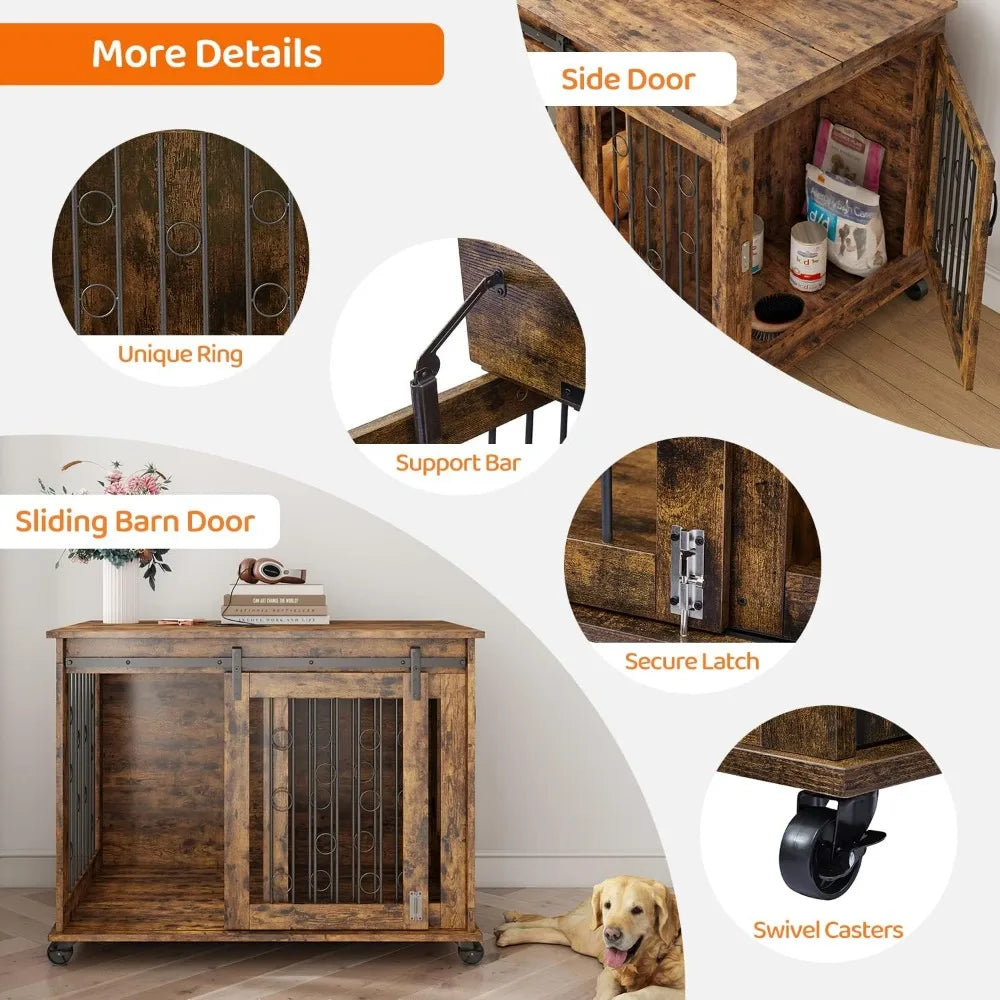 Dog Crate Furniture With Sliding Barn Door End Table