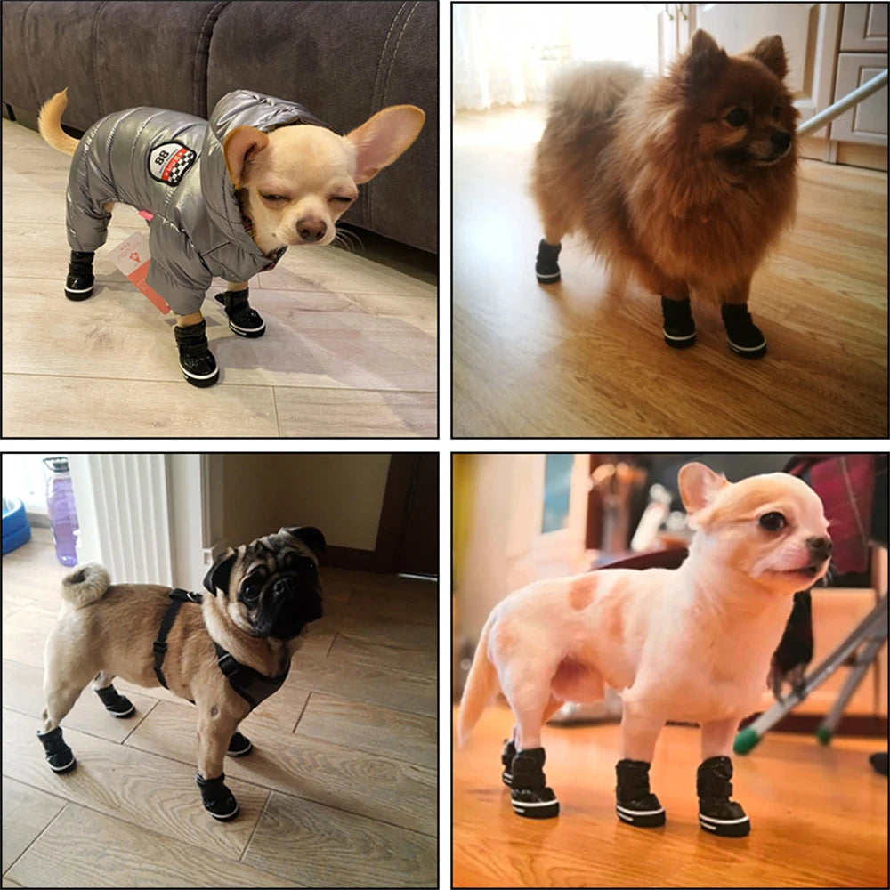 Dog Winter Boots Waterproof Fleece Warm Snow Shoes 4Pcs Set